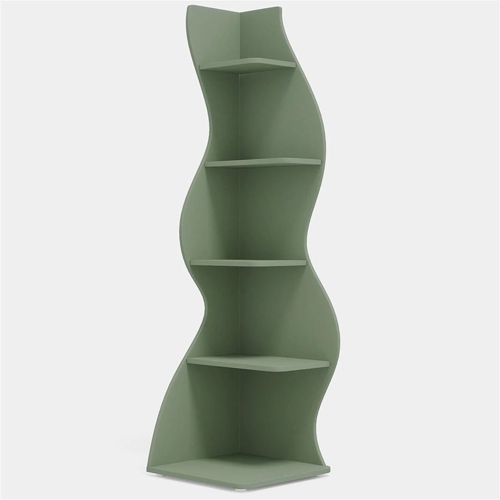 Finihen 5-Tier Corner Bookcase. Wood Bookshelf Storage Organizer. 70 Tall Display Standing Shelf Unit for Bedroom. Living Room. Green