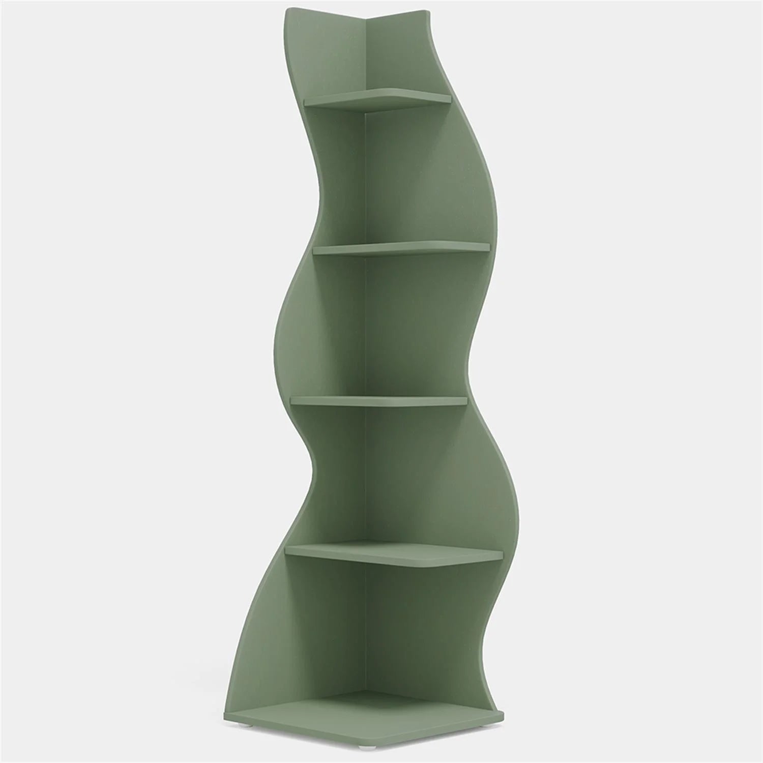 Finihen 5-Tier Corner Bookcase. Wood Bookshelf Storage Organizer. 70 Tall Display Standing Shelf Unit for Bedroom. Living Room. Green