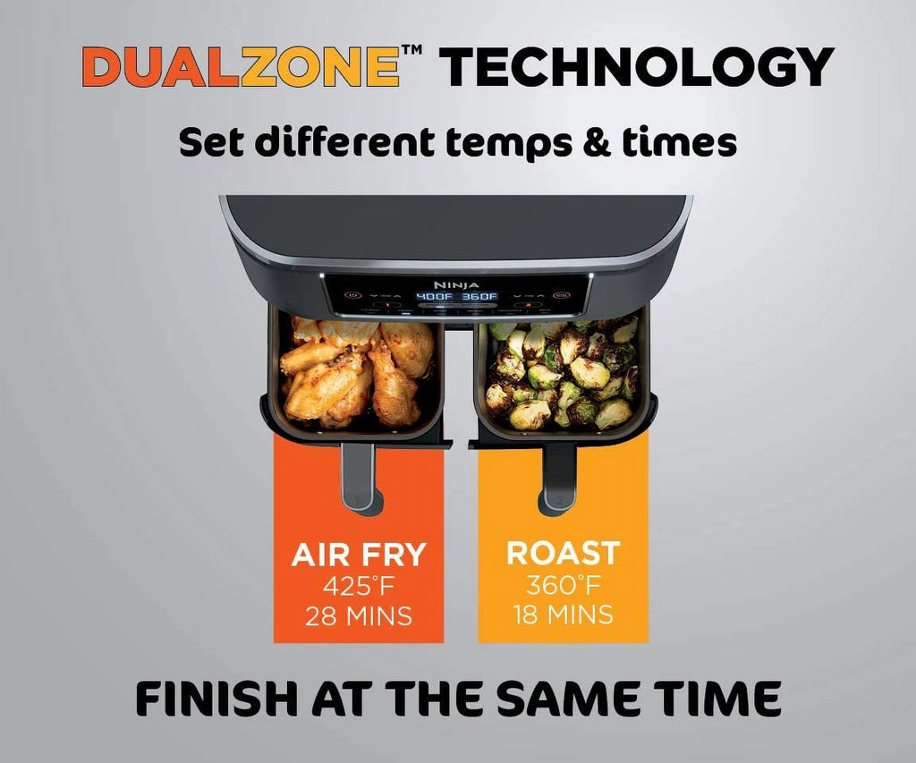 Restored Ninja DZ201 Foodi 6-in-1 2-Basket Air Fryer with DualZone Technology. 8-Quart Capacity. and a Dark Grey Stainless Finish (Refurbished)