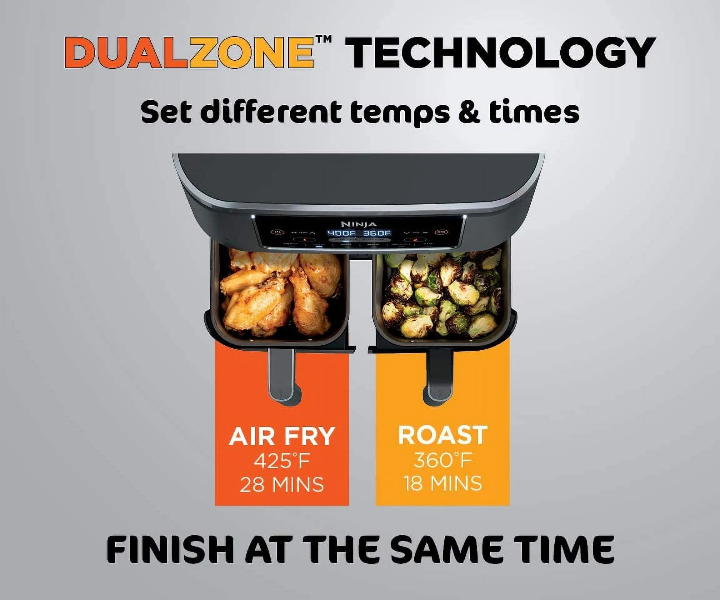 Restored Ninja DZ201 Foodi 6-in-1 2-Basket Air Fryer with DualZone Technology. 8-Quart Capacity. and a Dark Grey Stainless Finish (Refurbished)