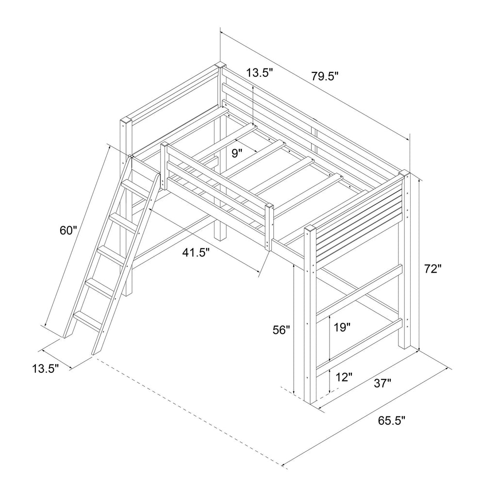 Your Zone Kiarah Twin Loft Bed with Ladder. White
