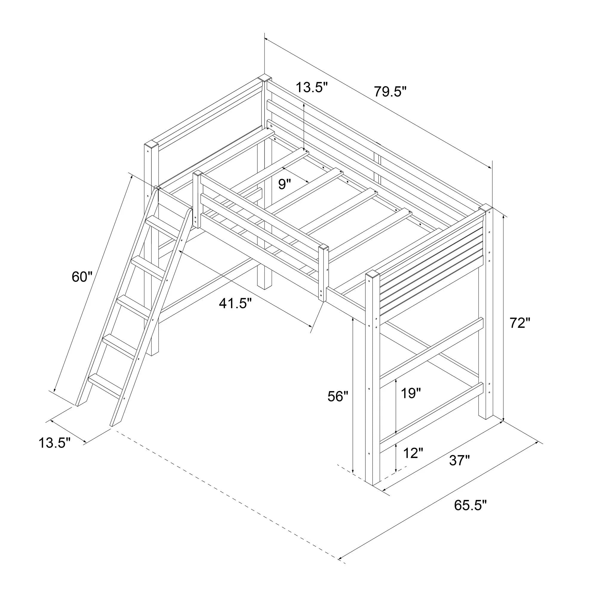 Your Zone Kiarah Twin Loft Bed with Ladder. White