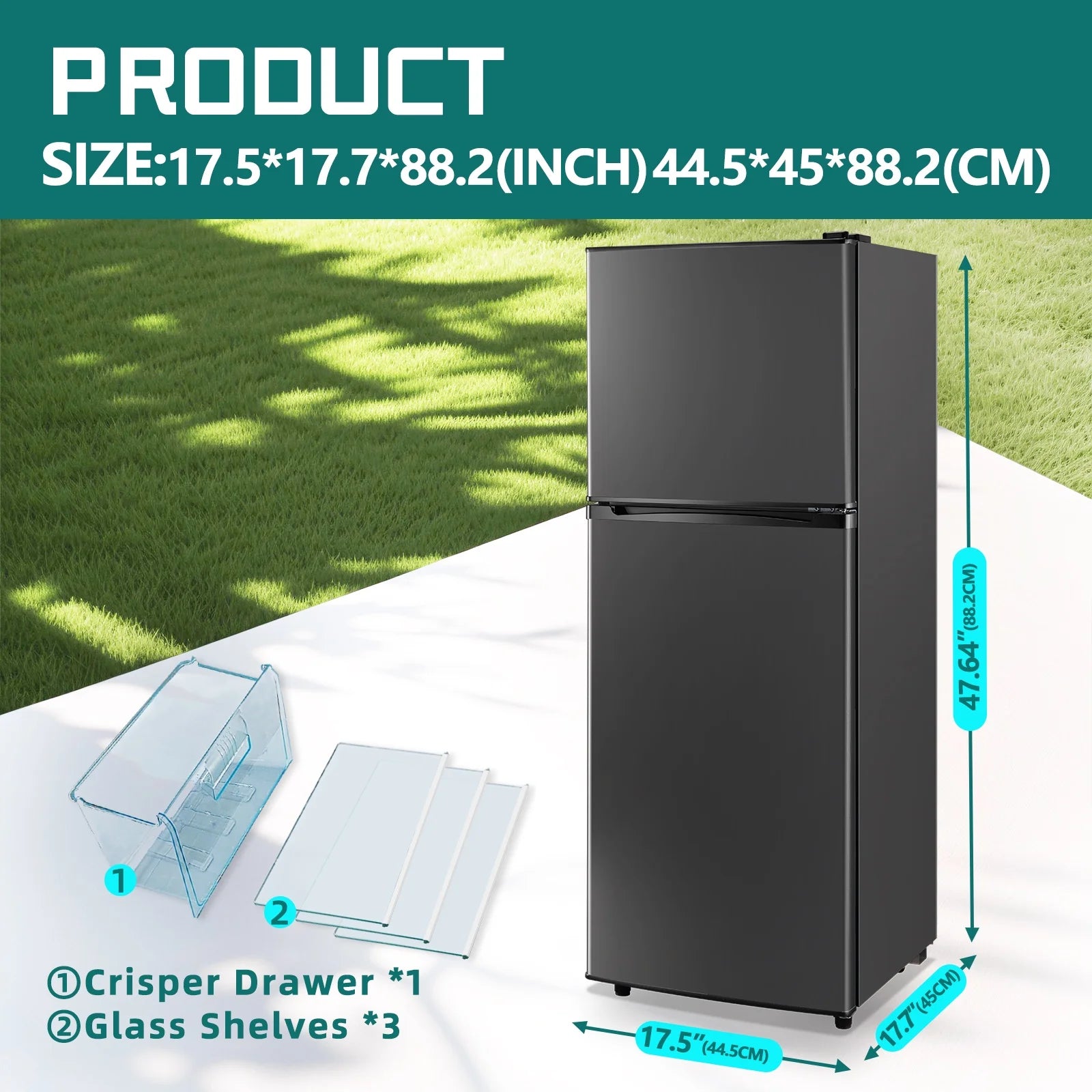 JIEJIA 5.0 Cu.Ft Apartment Size Refrigerators with Separate Freezer. 2 Door Refrigerator. Small Fridge with Freezer. Gray