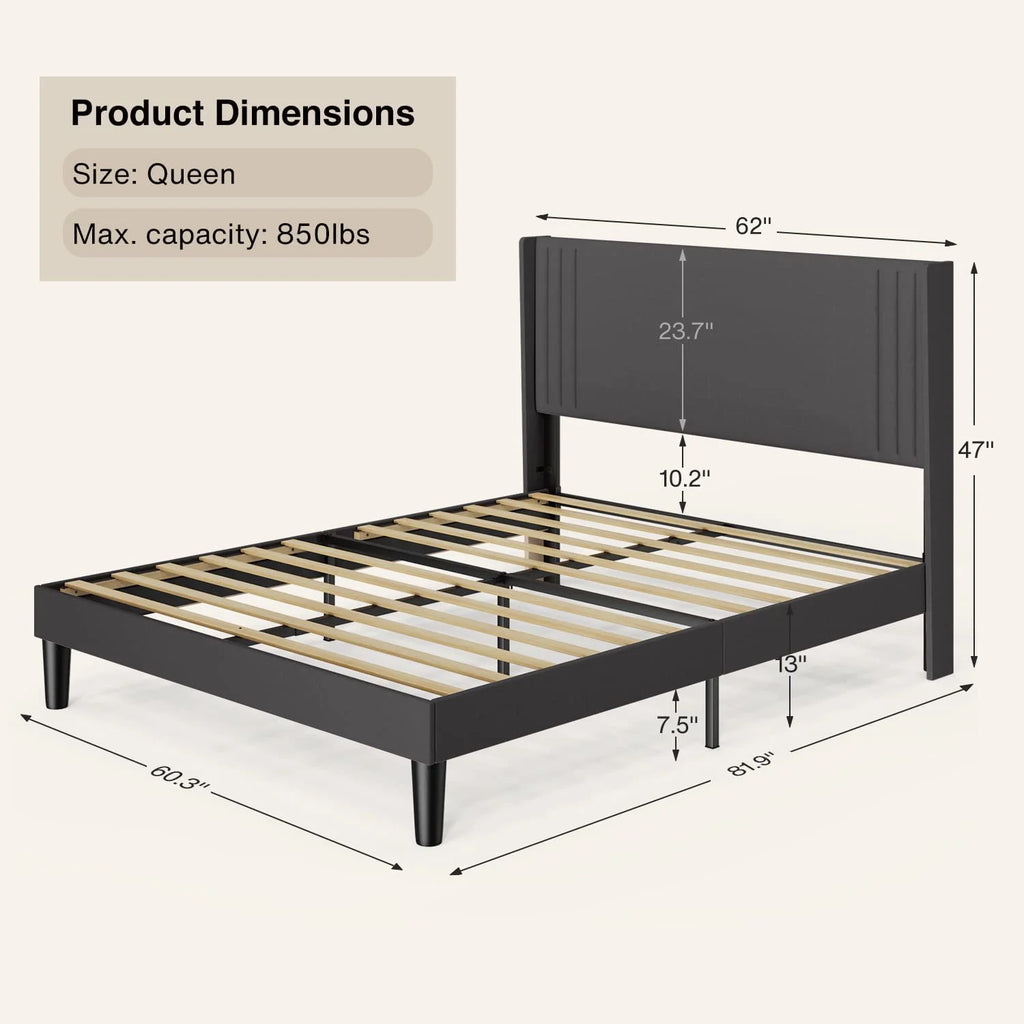 Bedroom Furniture Set - Includes Queen Bed Frame. Nightstands Set of 2. 5-Drawer Dresser & Double Wide 6-Drawer Dresser - Modern Storage Solution for Stylish Home Decor. Black