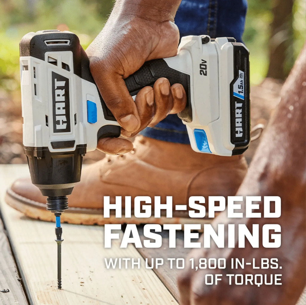 HART 20-Volt Cordless 1/4 Hex Chuck Impact Driver Kit. (2) 1.5Ah Lithium-Ion Batteries. Gen 2