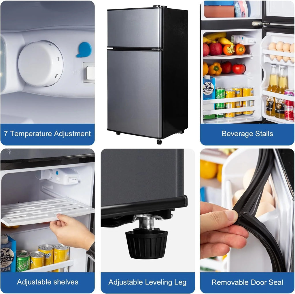 Kcpolre Mini Fridge with Freezer. 2.5 Cu.ft Small Fridge. Low Noise.7 Adjustable Thermostat. Double Door Small Refrigerator for Dorm. Bedroom. Office. Blue