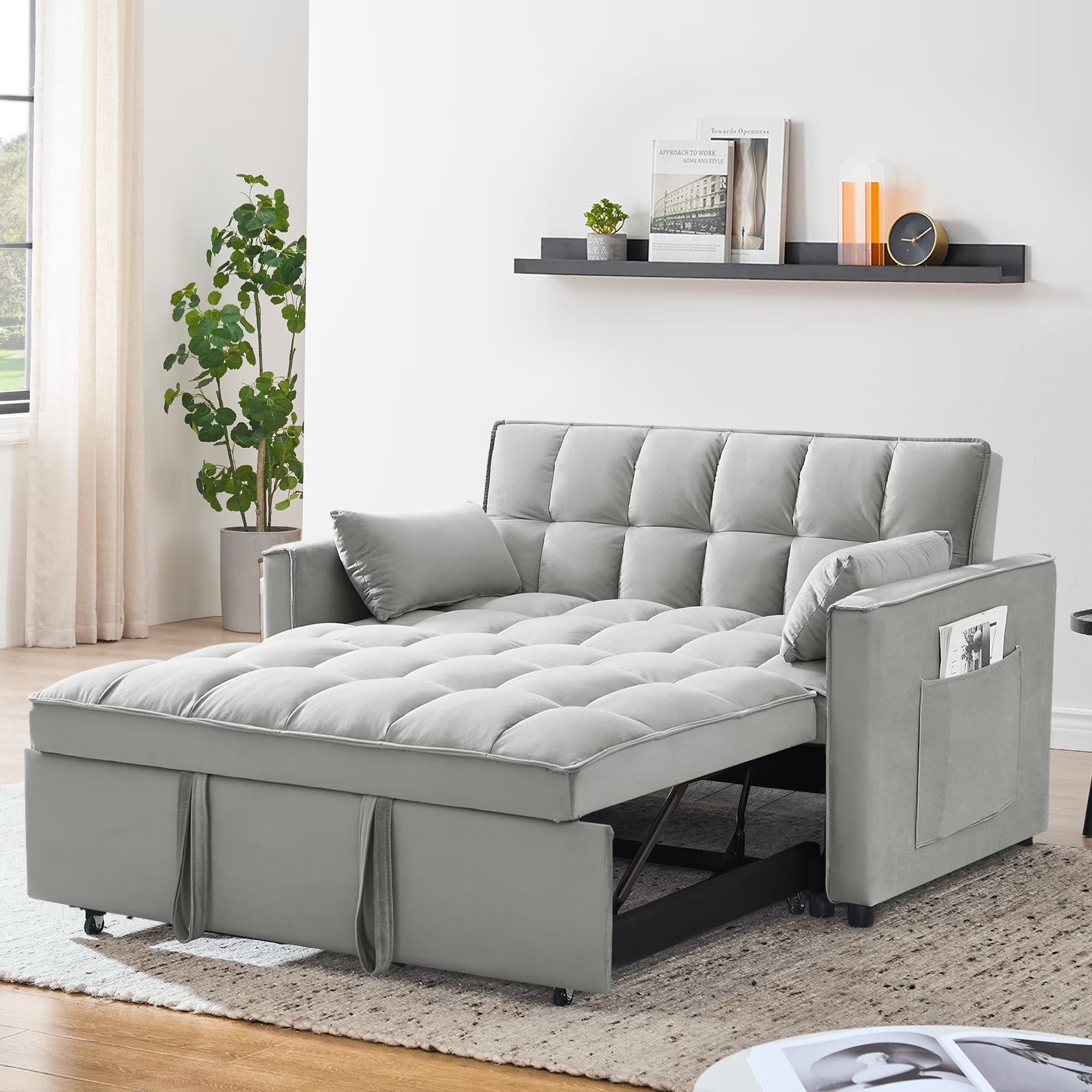 55 Inch Convertible Futon Sofa Bed.Modern Loveseat Sleeper Sofa Couch with Pull-Out Sofa Bed for Living Room.Small Space - Black