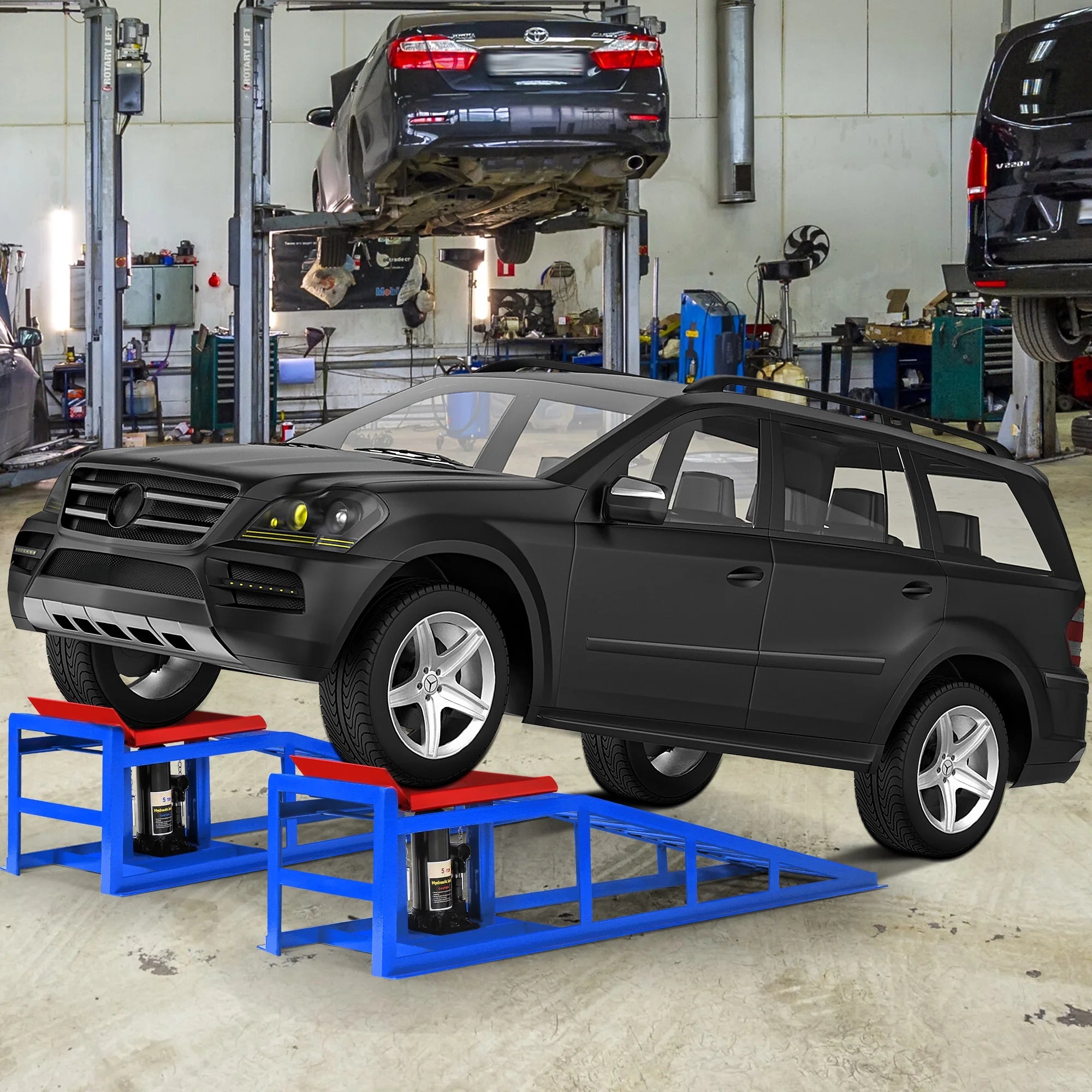 Lafati 2-Pack Hydraulic Car Ramps: Heavy-Duty Vehicle Ramps with 5T / 10000lbs Jack Load Capacity. Portable Design for Effortless Oil Changes and Car Lifts