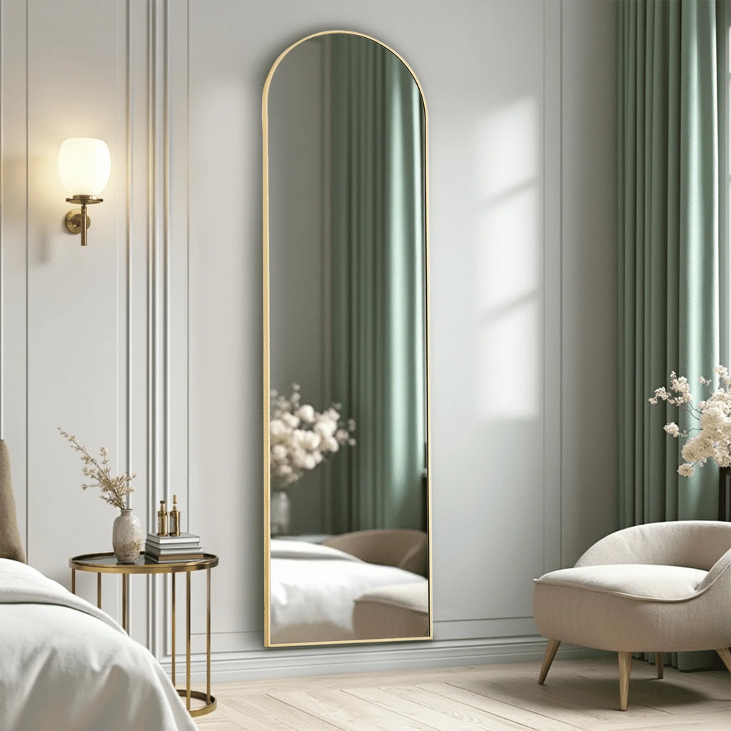 MAYEERTY 57*20in Arched Full Length Mirror Freestanding Body Dressing Mirror. Aluminium Alloy Framed. Arched