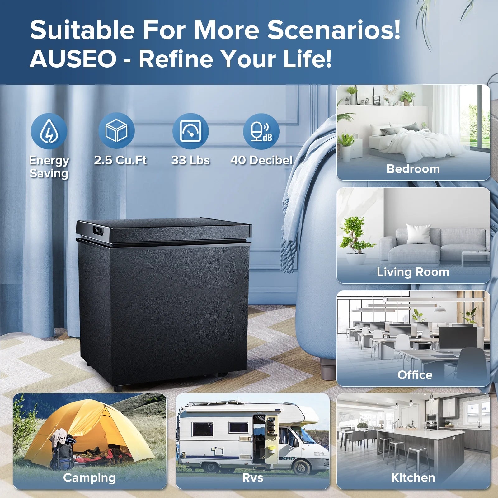 Auseo 8.7 cu. ft. Chest Deep Freezer with Adjustable Temperature. Free Standing Top Open Door Compact Freezer with 3 Removable Basket for Kitchen. Home. Bar. Garage. Office