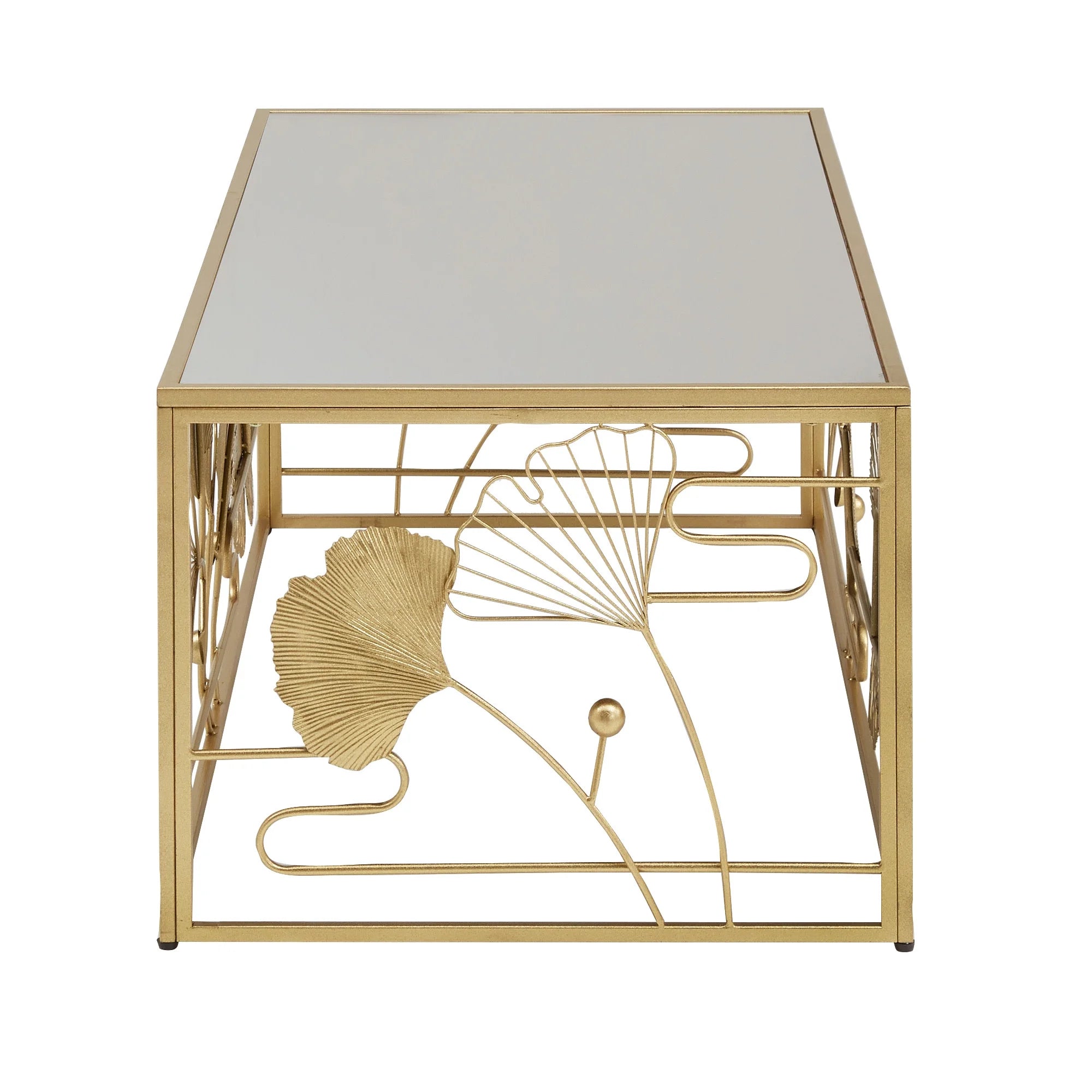 Weston Home Ditmas Glam Peony and Ginkgo Rectangular Coffee Table with Mirror Top. Gold