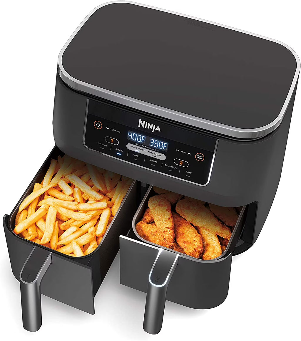 Restored Ninja DZ201 Foodi 6-in-1 2-Basket Air Fryer with DualZone Technology. 8-Quart Capacity. and a Dark Grey Stainless Finish (Refurbished)