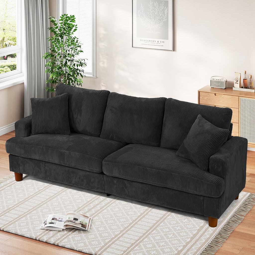 87 Corduroy Sofa.3 Seater Sofa with Extra Deep Seats.Neche Comfy Upholstered Couch for Living Room.2 Pillows.Green