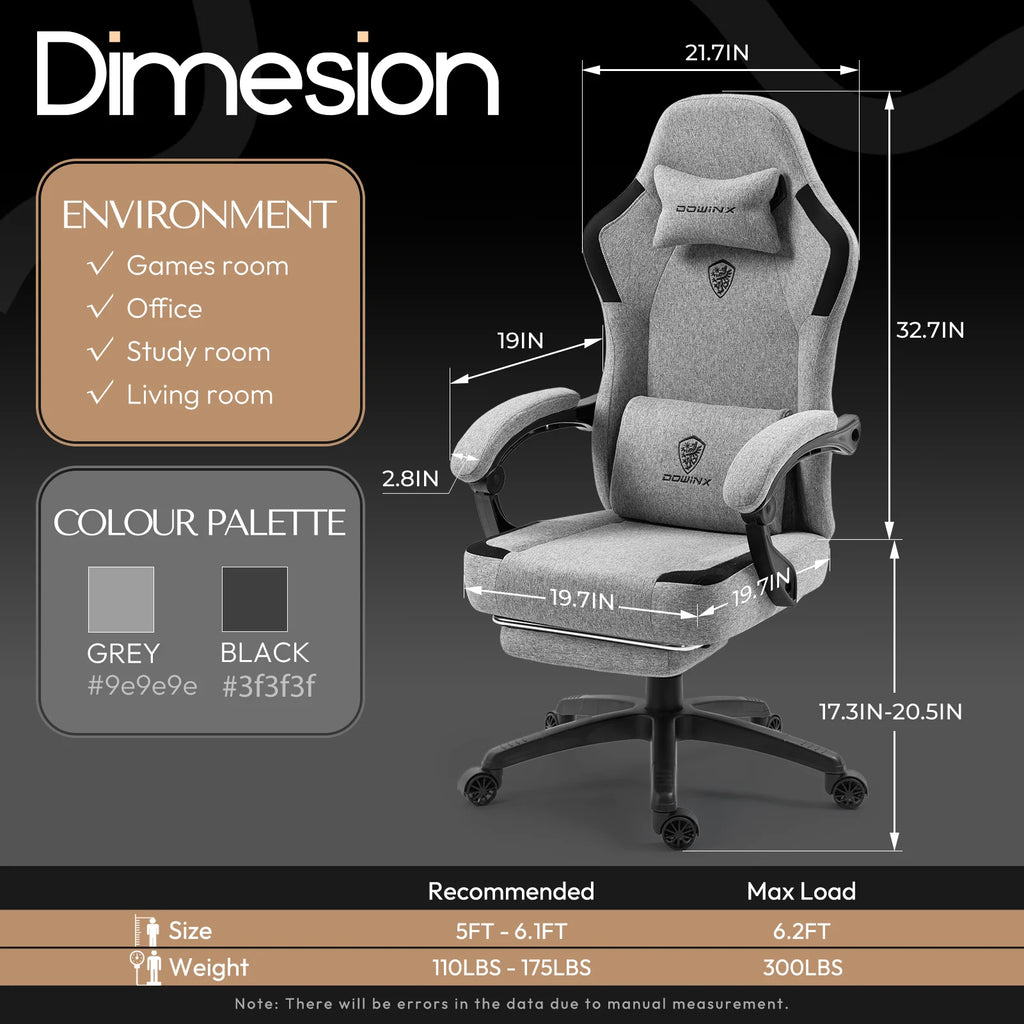 GOOSEA Fabric Gaming Chair with Pocket Spring Cushion. Breathable Computer Chair with Massage Lumbar Support and Footrest. High Back Office Chair for Adults. 300lbs. Grey