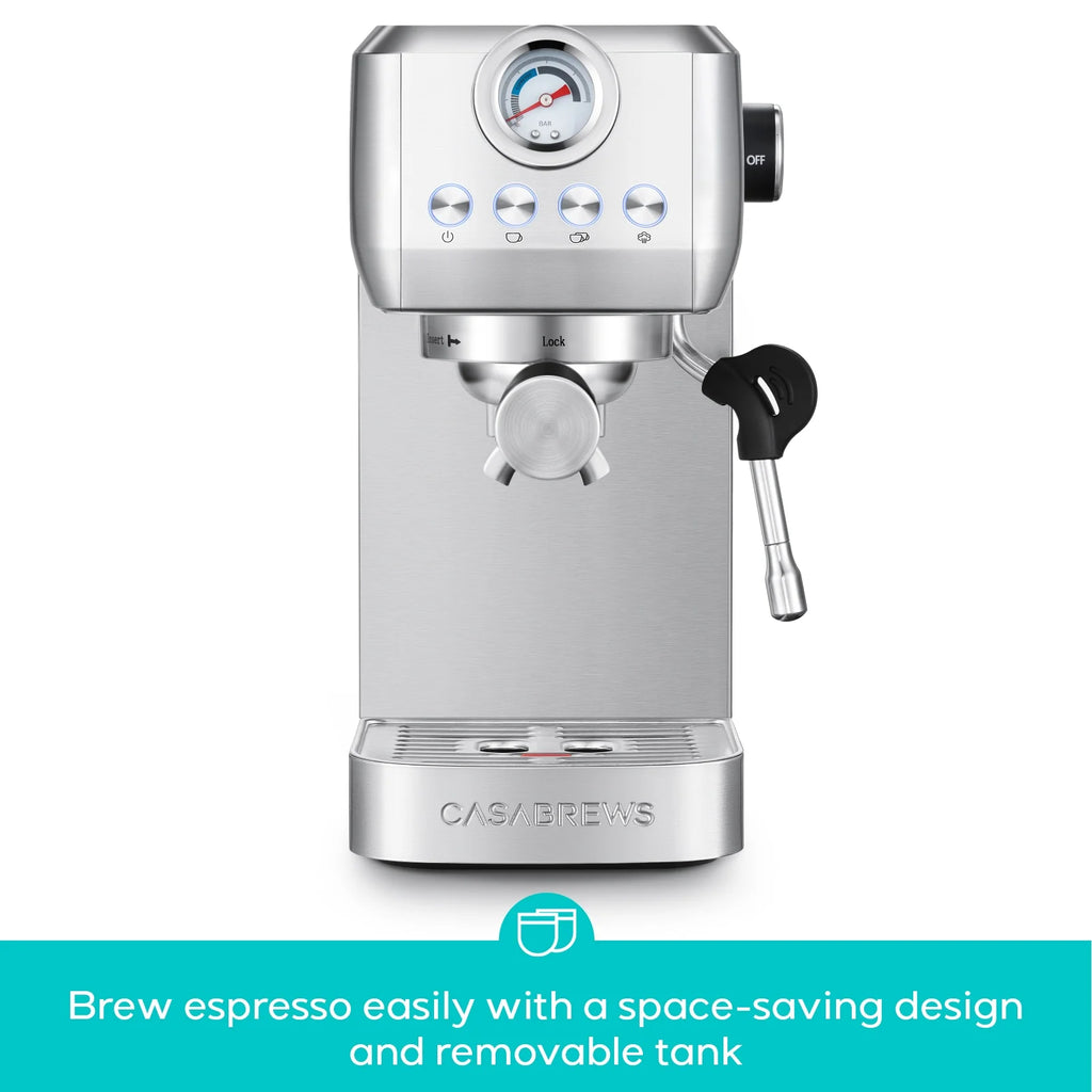 CASABREWS 3700Gense. 20 Bar Espresso Machine and Coffee Maker with Milk Frother. Silver