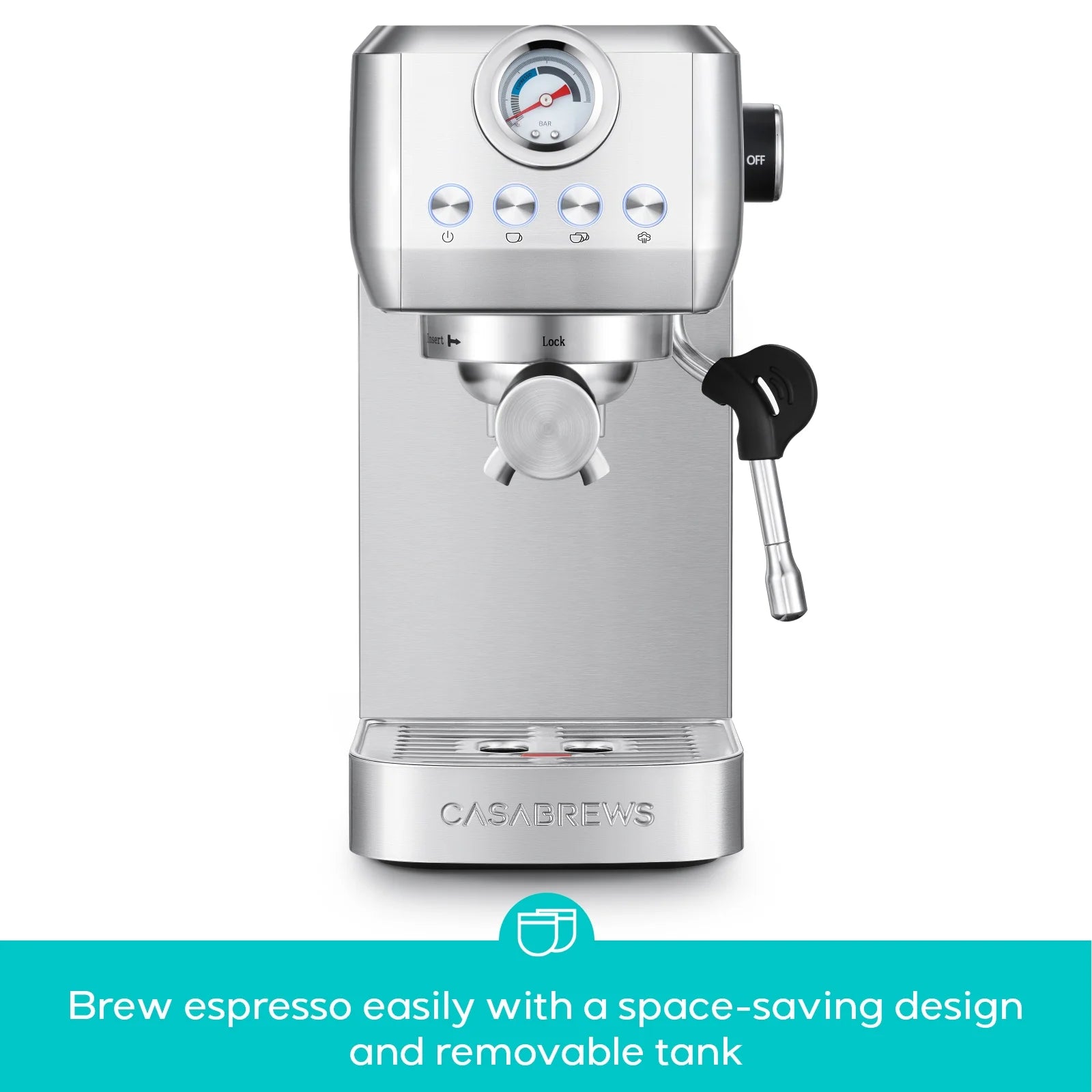 CASABREWS 3700Gense. 20 Bar Espresso Machine and Coffee Maker with Milk Frother. Silver