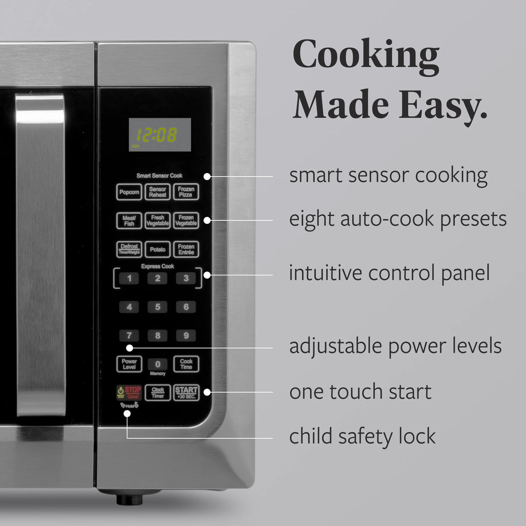 Farberware Countertop Microwave Ov 1100 Watts. 2.2 cu ft - Smart Sensor With LED Lighting and Child Lock - Perfect for Apartments and Dorms - Easy Clean Black Interior. Stainless Steel