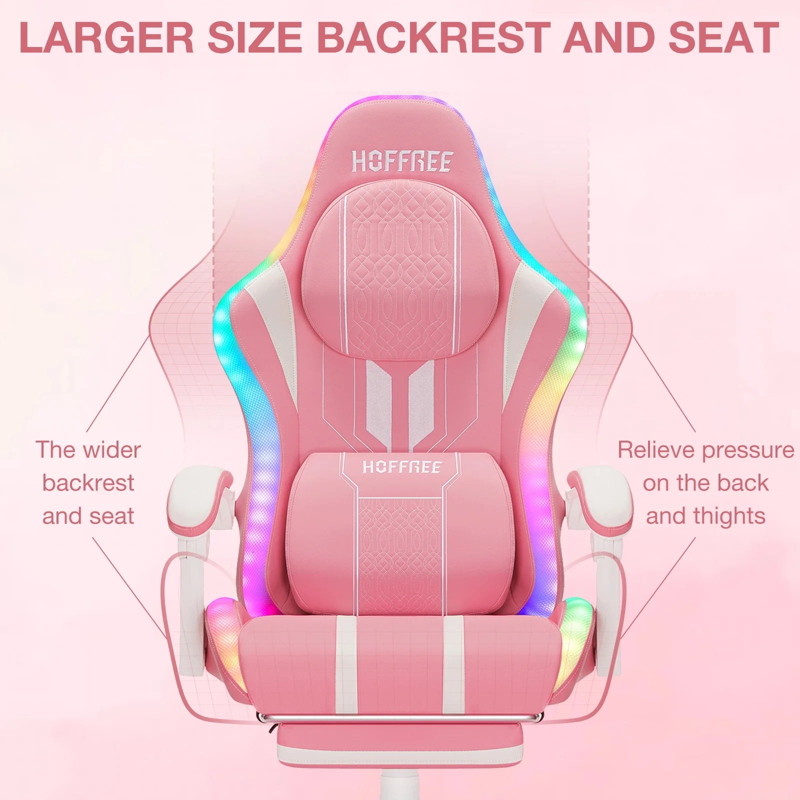 HOFFREE Big and Tall Gaming Chair with Speakers and RGB Lights. Gamer Chair with Footrest. Lumbar Support Height Adjustable 360-Swivel Seat and Headrest for Adults. 400lbs