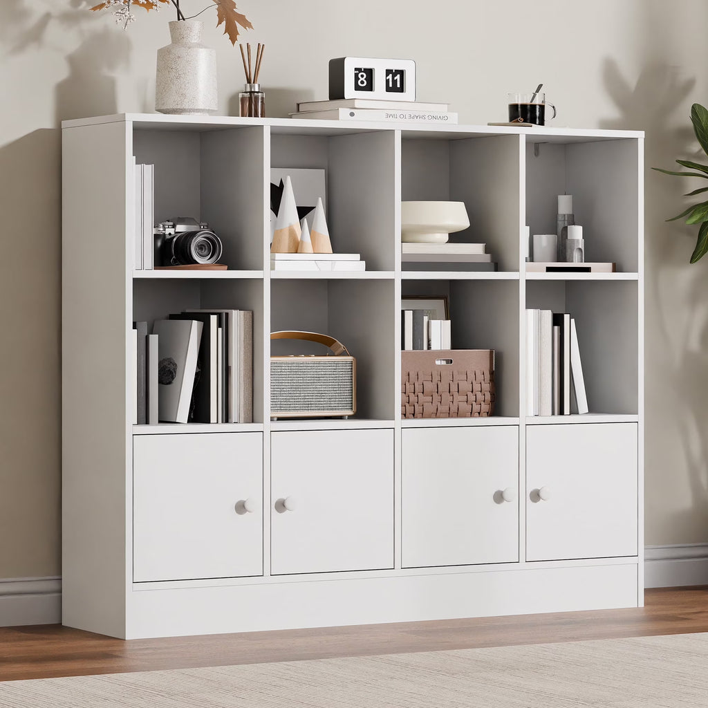 Cozy Castle 3-Tier Open Cube Bookcase with 12 Cubes and 4 Doors. Adjustable Shelves. White
