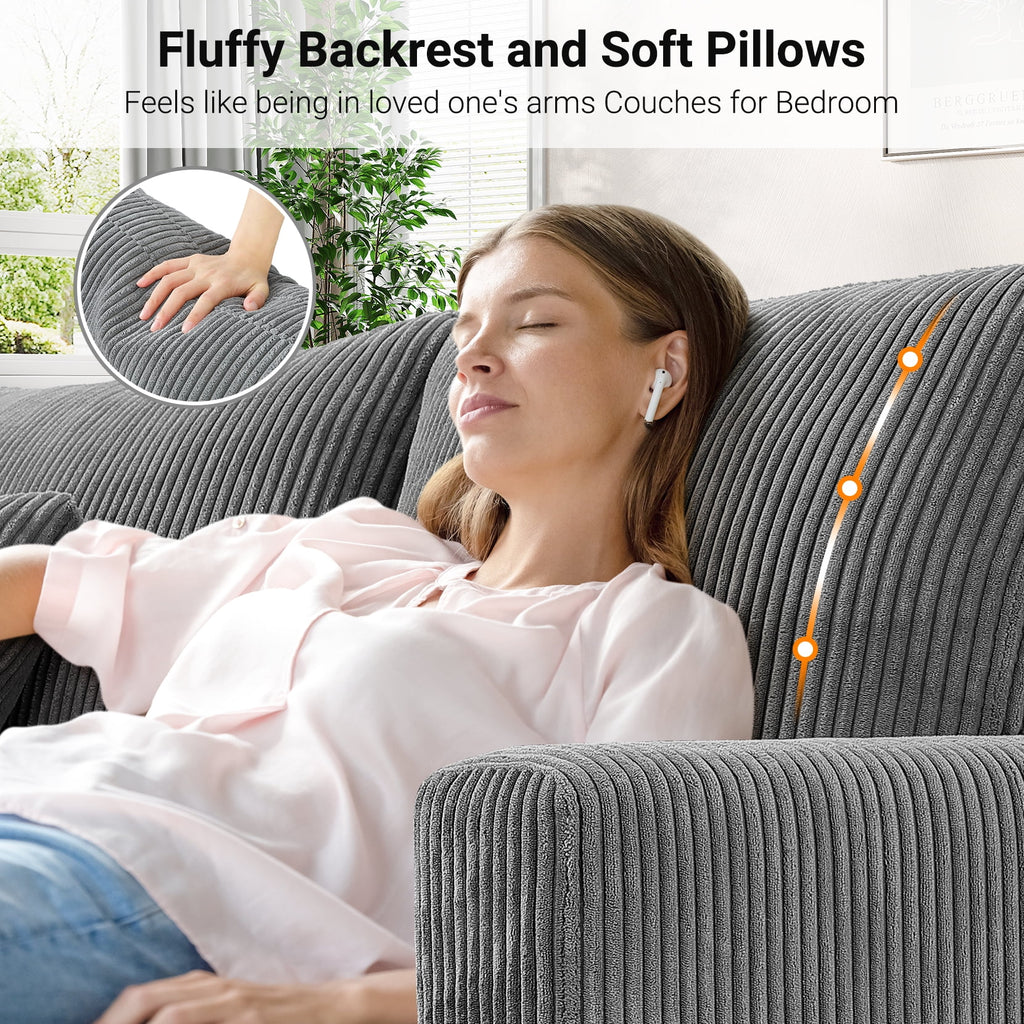 87 Corduroy Sofa.3 Seater Sofa with Extra Deep Seats.Neche Comfy Upholstered Couch for Living Room.2 Pillows.Green