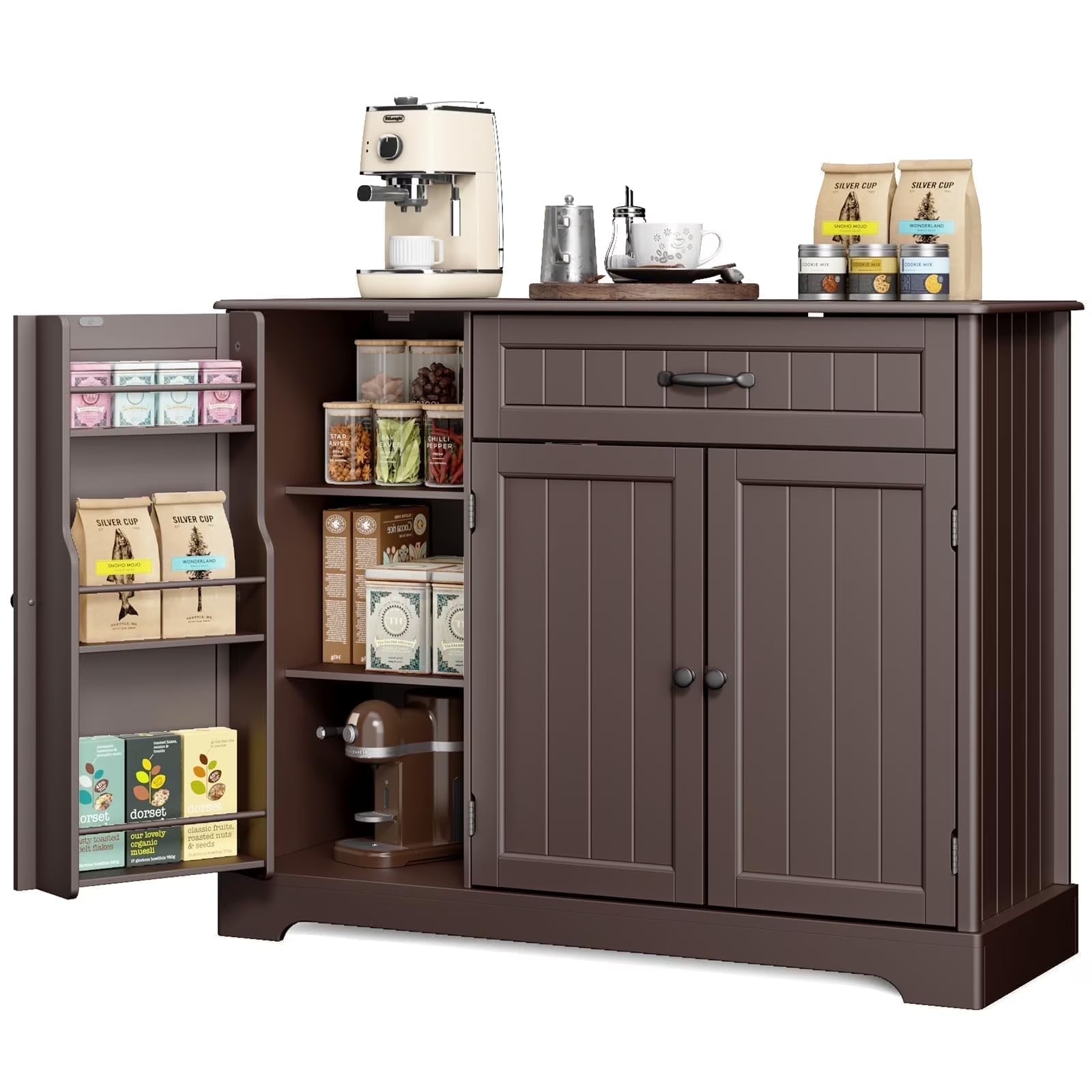 Coffee Bar. Lofka 42 Kitchen Storage Cabinet. Sideboard Buffet Cabinet with 8 Shelves. 1 Drawer