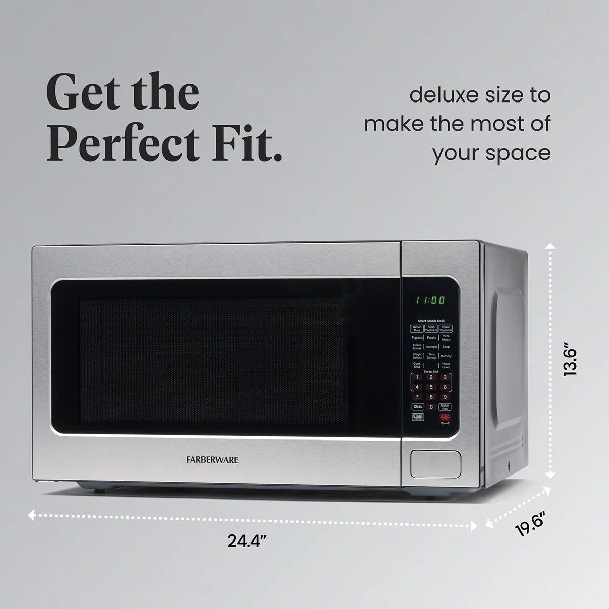 Farberware Countertop Microwave Ov 1100 Watts. 2.2 cu ft - Smart Sensor With LED Lighting and Child Lock - Perfect for Apartments and Dorms - Easy Clean Black Interior. Stainless Steel