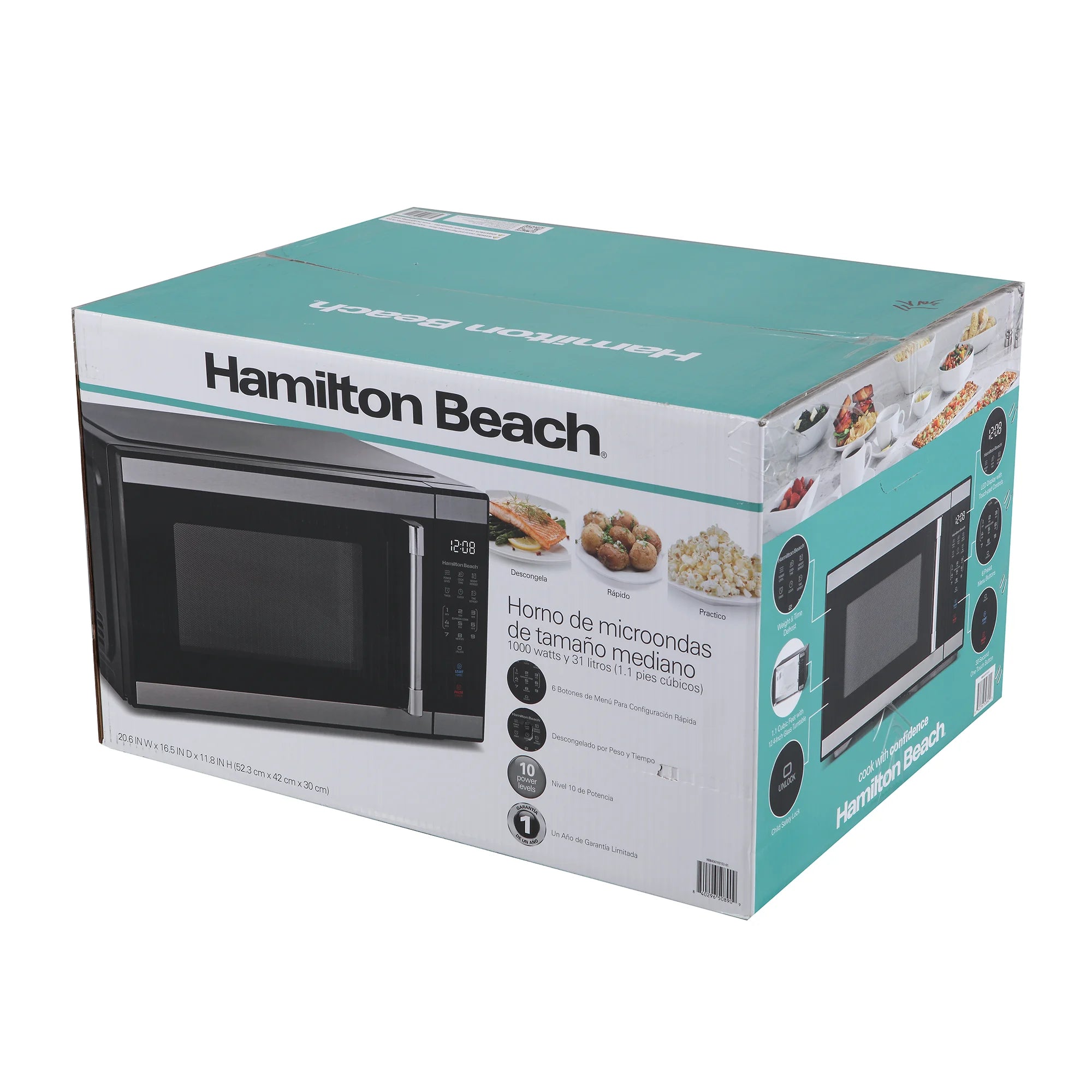 Hamilton Beach 1.1 cu ft Countertop Microwave Oven. Black and Stainless Steel