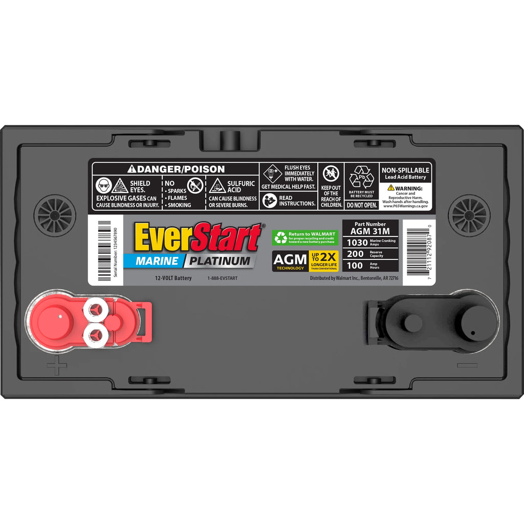 EverStart Platinum BOXED AGM Marine and RV Deep Cycle Battery. Group Size 31M 12 Volt. 1030 MCA