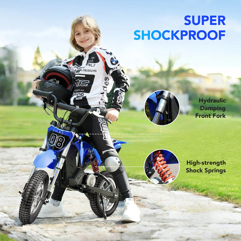 36V Kids Electric Dirt Bike.Fast Speed Electric Motorcycle Up to 16 MPH & 10 Miles Long-Range. 3-Speed Modes. Twist Grip Throttle. Dual Suspension & Brakes for Kids Ages 5-10 Ride on Toys