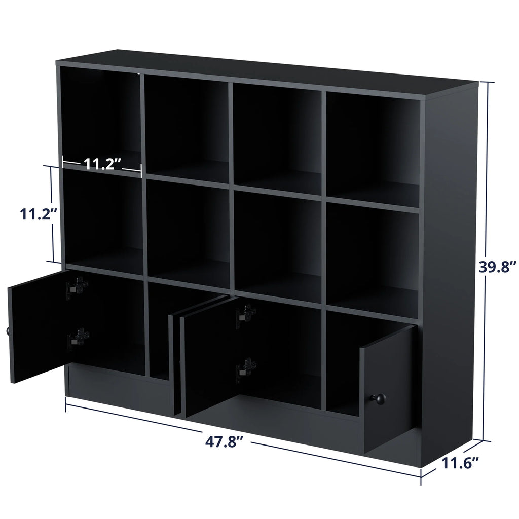 Cozy Castle 3-Tier Open Cube Bookcase with 12 Cubes and 4 Doors. Adjustable Shelves. White