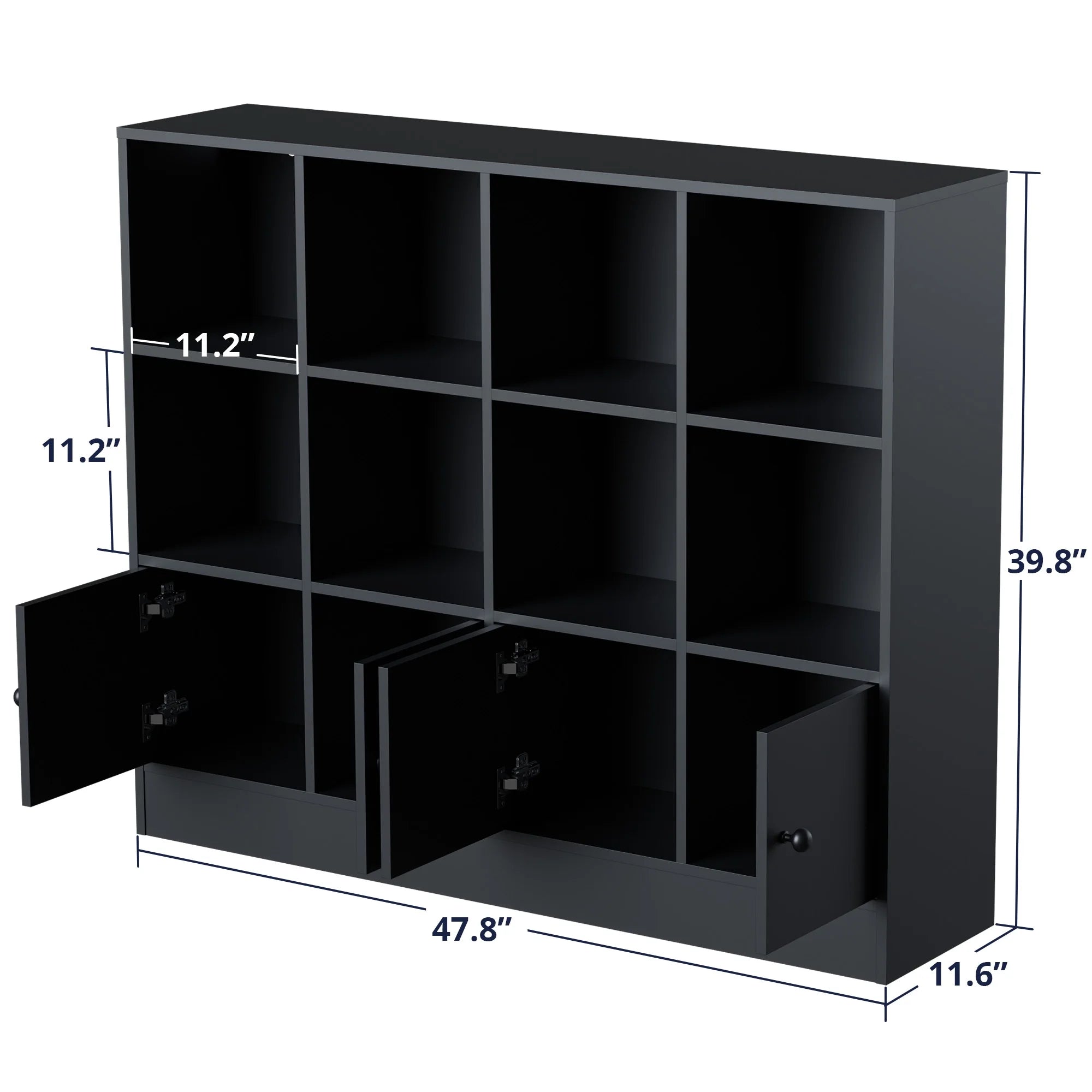 Cozy Castle 3-Tier Open Cube Bookcase with 12 Cubes and 4 Doors. Adjustable Shelves. White
