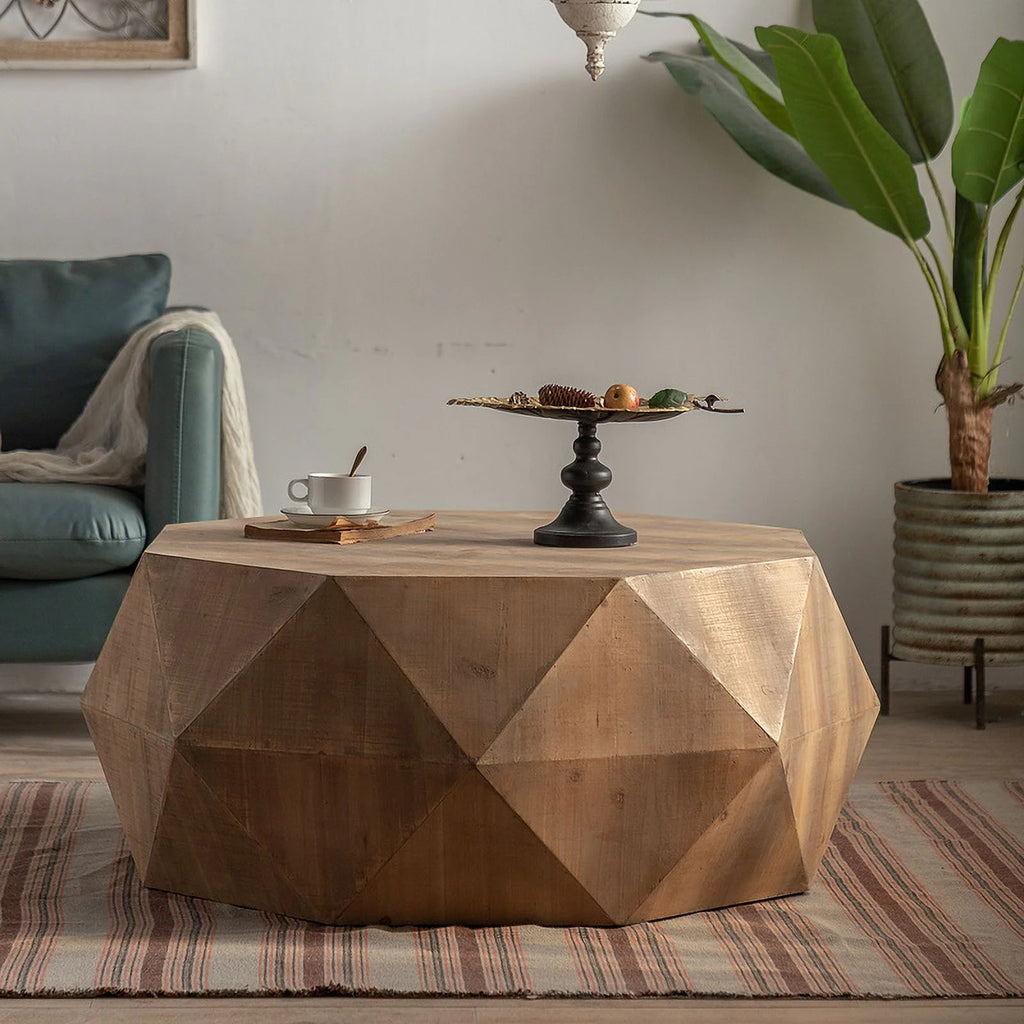 38Three-dimensional Embossed Pattern Coffee Table. Octagon Coffee table. American Retro Style Coffee Table for Office. Dining Room and Living Room. Nature