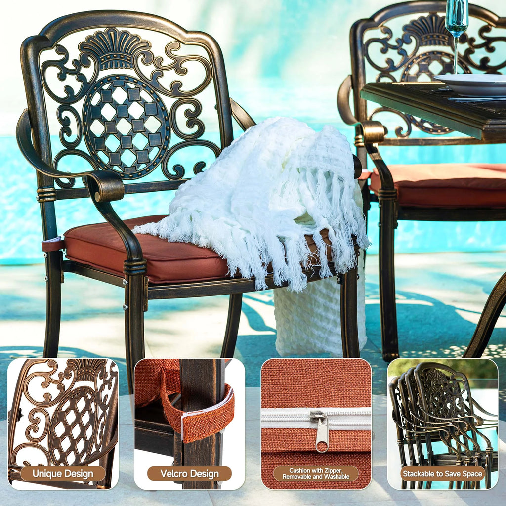 7-Piece Patio Furniture Dining Set. All-Weather Cast Aluminum Outdoor Table and Chairs for 6. Includes 4 Dining Chair & 2 Swivel Chairs & 60���� Rectangular Table. Beige