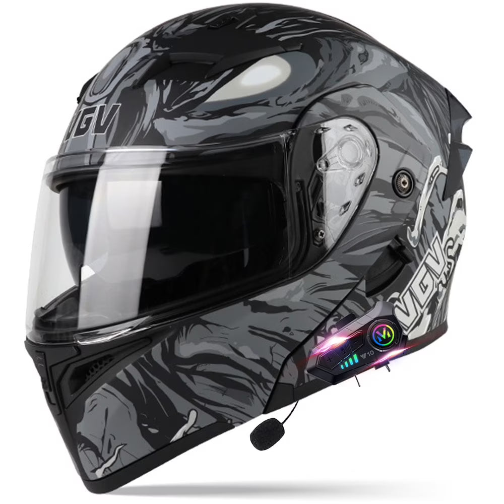 Bluetooth Modular Motorcycle Helmets for Adults Motorbike DOT Approved. Full Face Flip up Anti-Fog Helmet Built-in Dual Speaker with Microphone for Men and Women