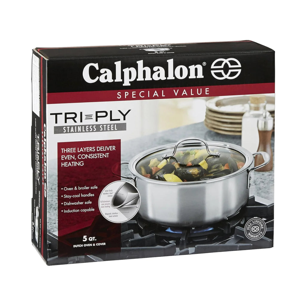 Calphalon Tri-Ply Stainless Steel Dutch Oven with Cover. 5 QT
