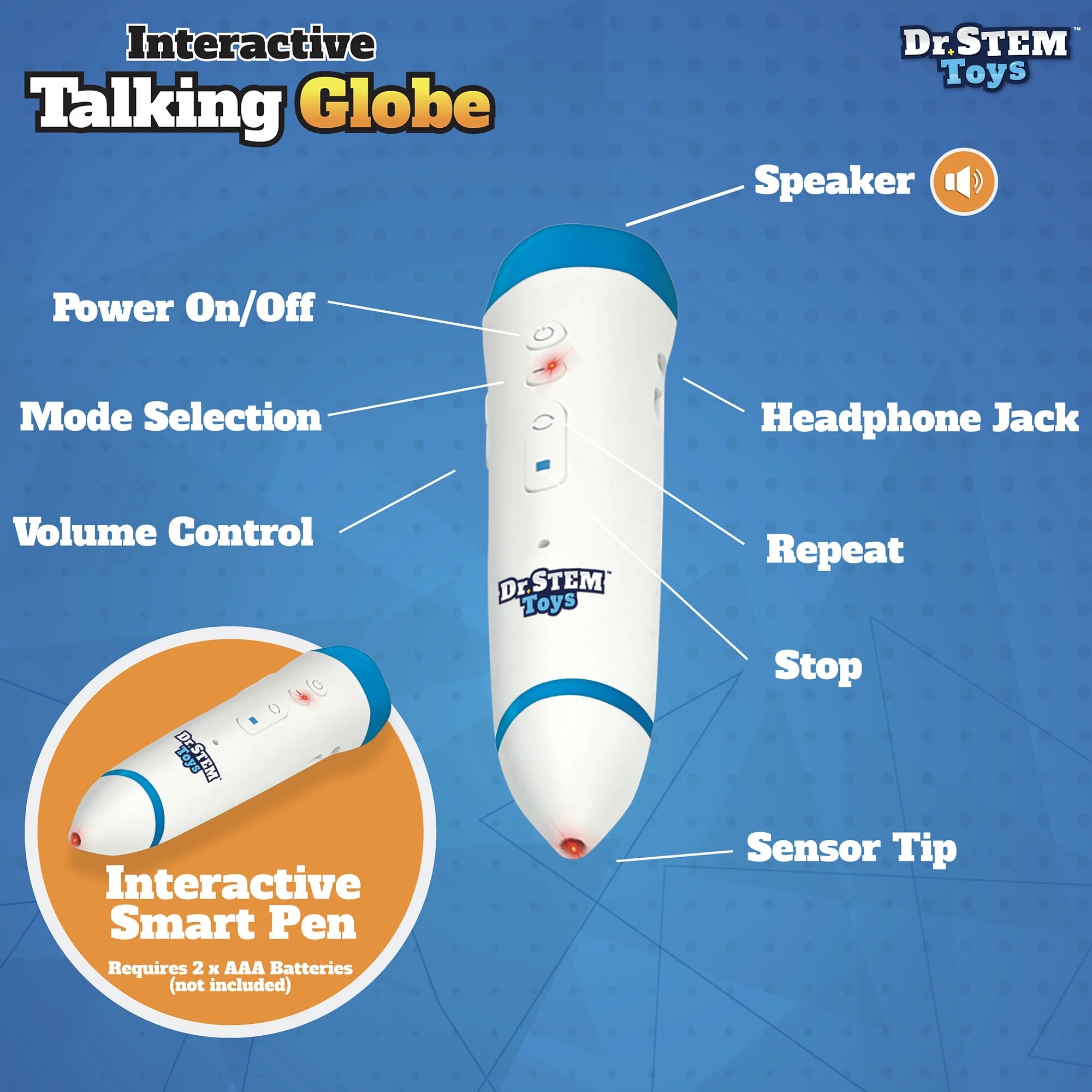 Dr. STEM: Interactive Talking Globe - Touch & Learn. Geographic Education Learning Set. Smart Pen. Electronic Game Panel. 300 Quiz Questions. Kids 6+