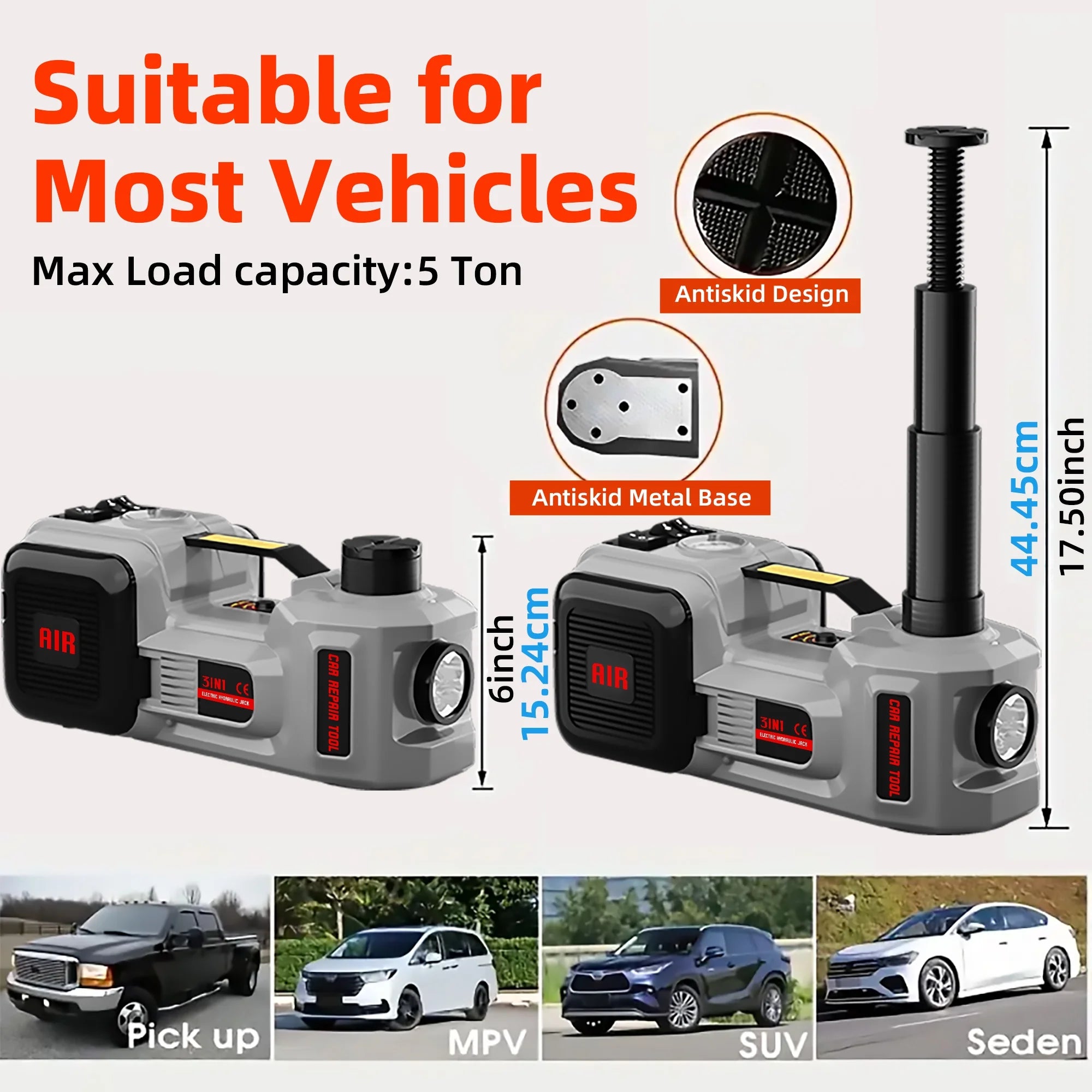 SZTAA Electric Car Jack Lift with Air Compressor and Emergency Hammer 5 Ton/11023 lbs Hydraulic Jack for SUV Sedan Truck Change Tires Garage Repair