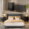 Bedroom Furniture Set - Includes Queen Bed Frame. Nightstands Set of 2. 5-Drawer Dresser & Double Wide 6-Drawer Dresser - Modern Storage Solution for Stylish Home Decor. Black