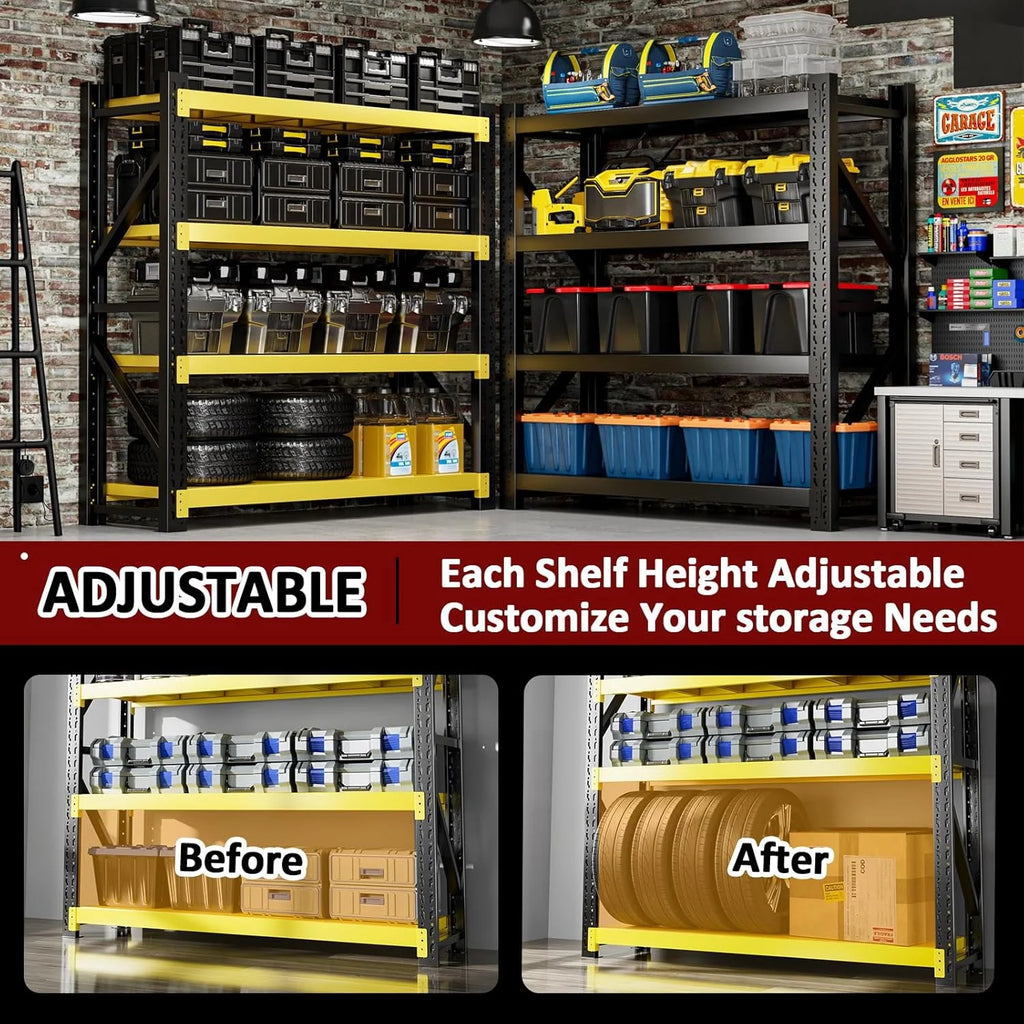 3000LBS Heavy-Duty Garage Shelving. 31.5 W Metal Shelves. 4-Tier Adjustable Garage Shelving Units. Storage Racks for Warehouse. Workshop