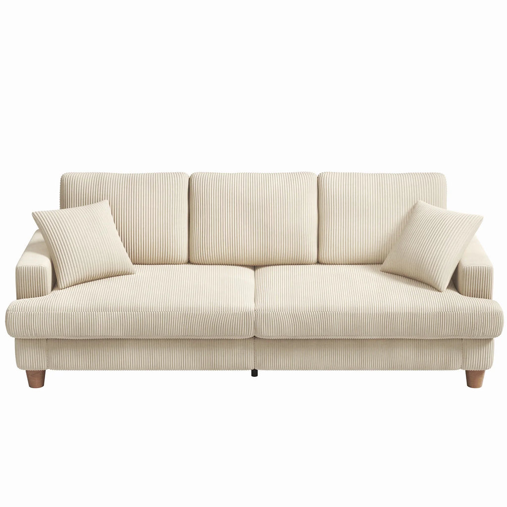 87 Corduroy Sofa.3 Seater Sofa with Extra Deep Seats.Neche Comfy Upholstered Couch for Living Room.2 Pillows.Green