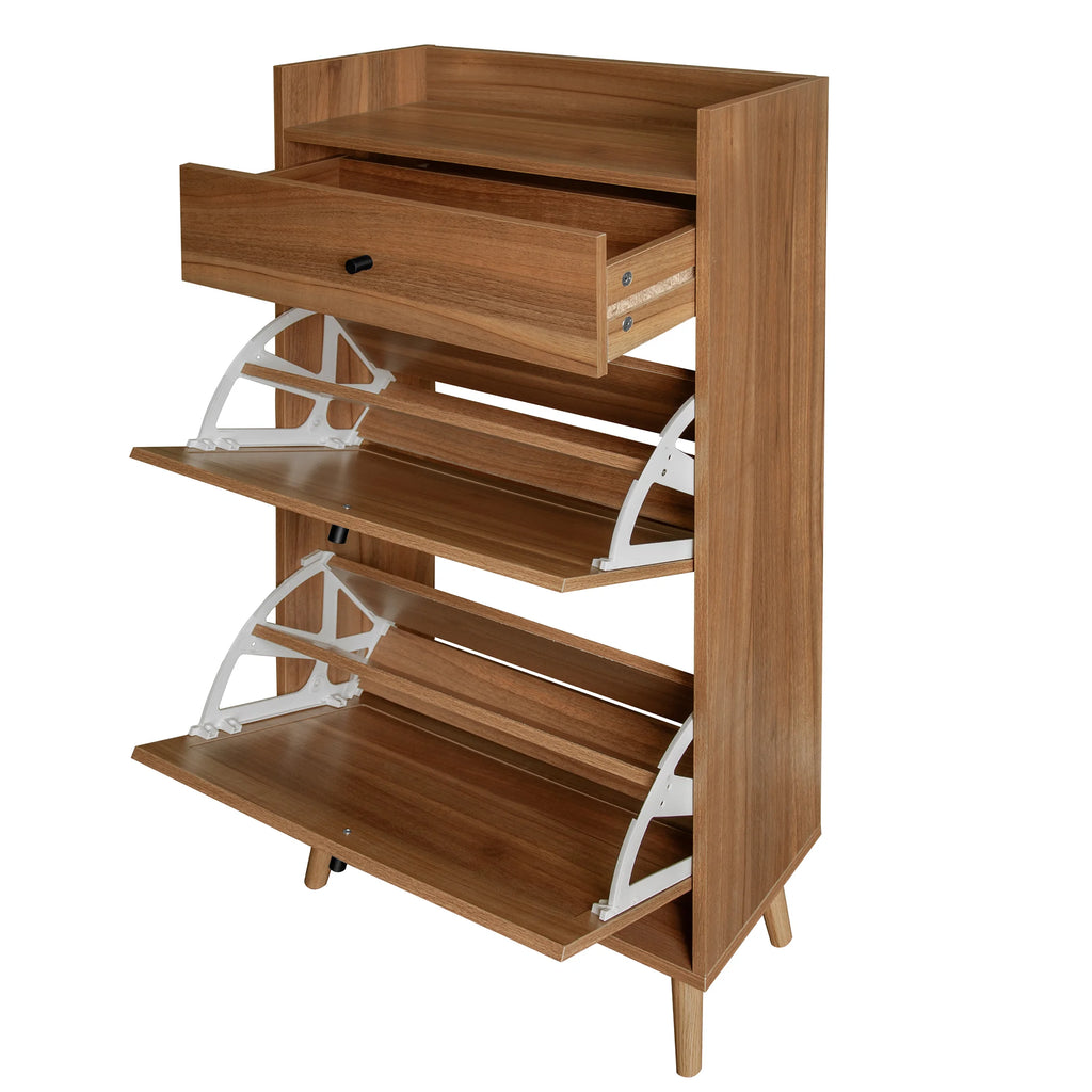 SESSLIFE Shoe Cabinet with 2 Flip Drawers & Drawer. Modern 18 Pair Shoe Rack Organizer. Wood Freestanding Shoe Organizer for Entrance. Black