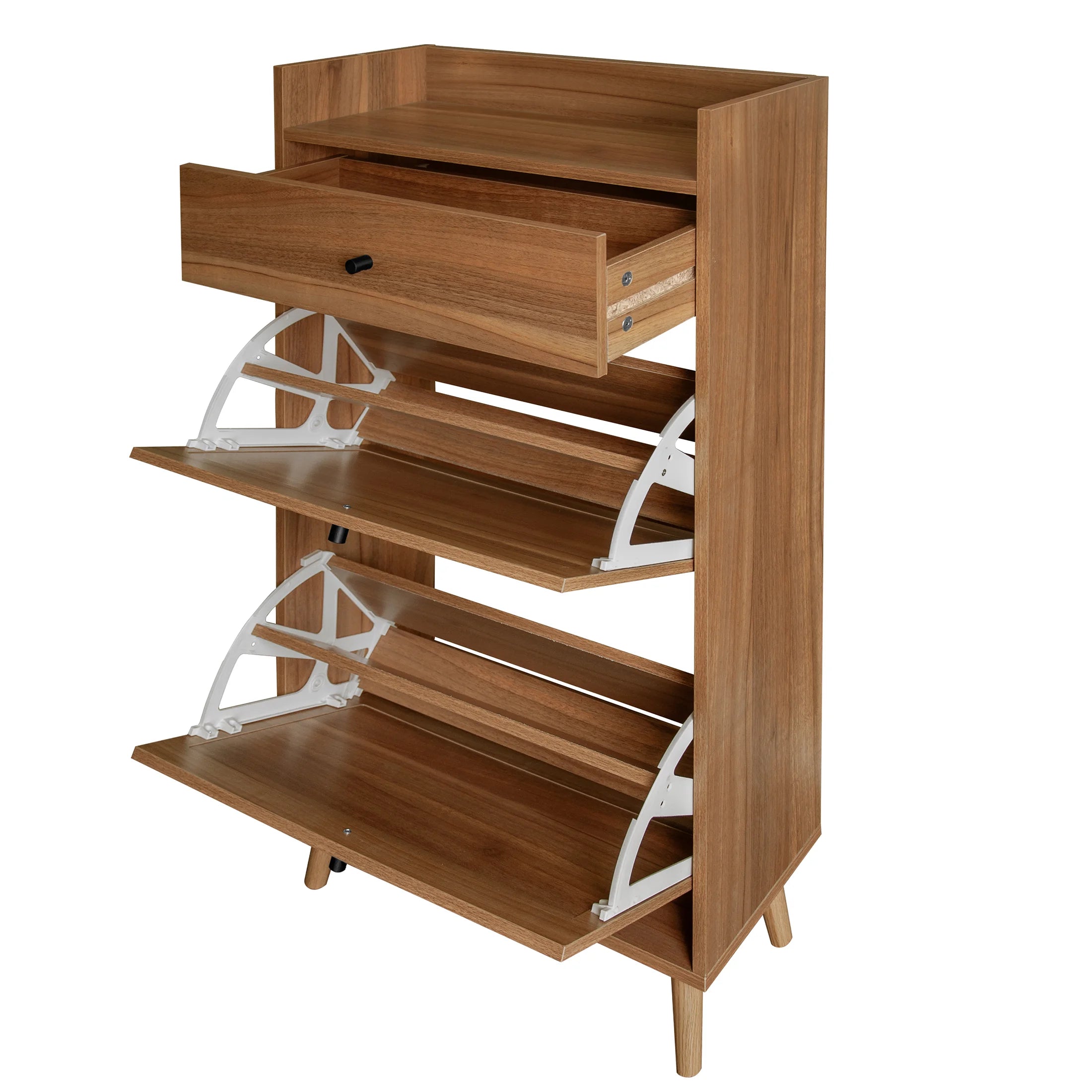 SESSLIFE Shoe Cabinet with 2 Flip Drawers & Drawer. Modern 18 Pair Shoe Rack Organizer. Wood Freestanding Shoe Organizer for Entrance. Black