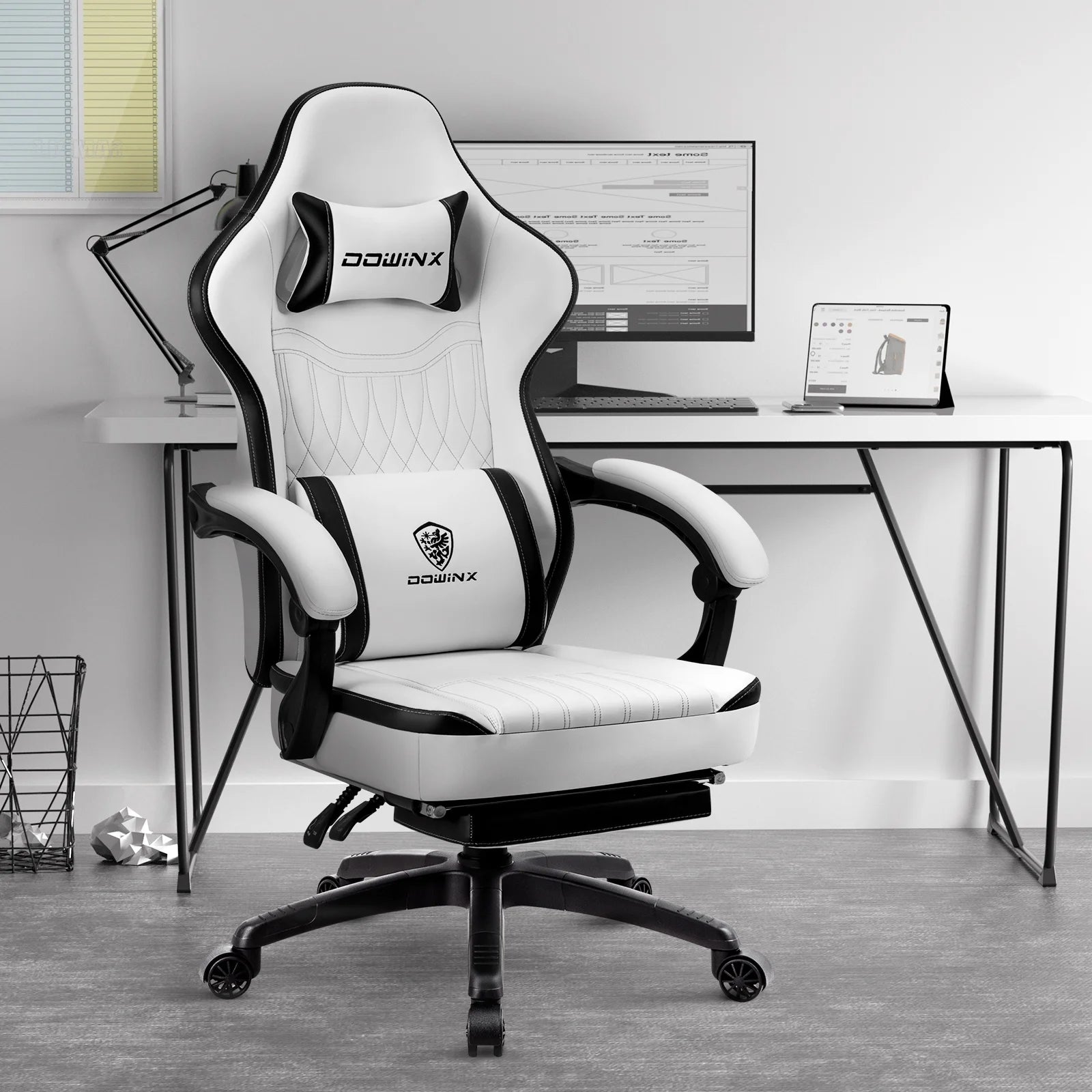 Dowinx Gaming Chair Breathable PU Leather Gamer Chair with Pocket Spring Cushion. Ergonomic Computer Chair with Massage Lumbar Support.Adjustable Swivel Task Chair with Footrest(Brown)