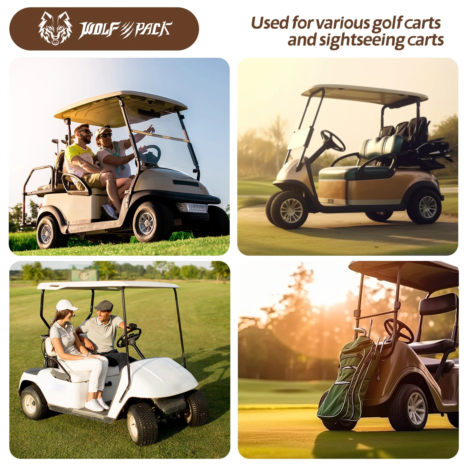 Set 4 WOLF PACK 18X8.5-8 6PR Golf Cart Tires Non-Directional Tubeless Tire Multi-Terrain Tire with Superior Traction and Mud-Resistant Self-Cleaning Tread Design for Long-Lasting Performance