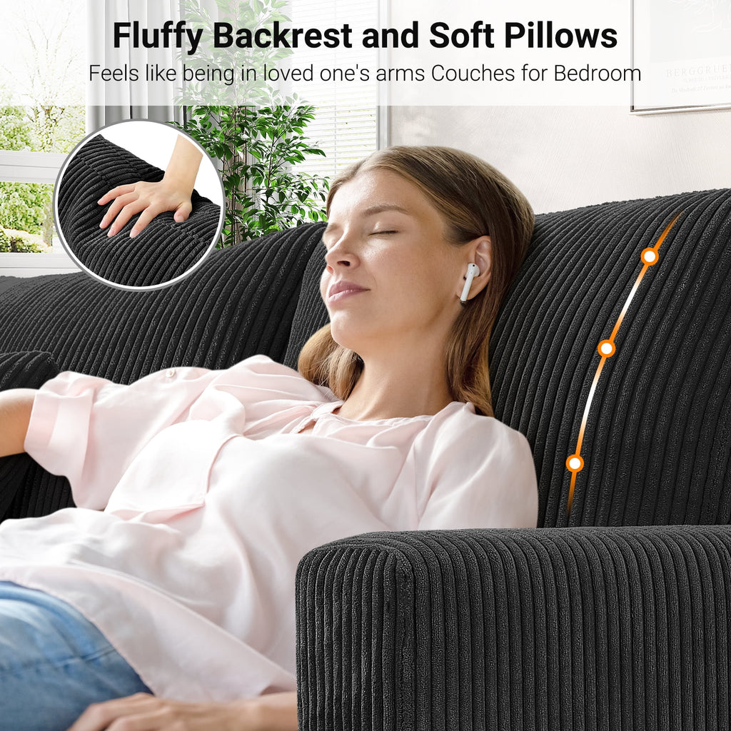 87 Corduroy Sofa.3 Seater Sofa with Extra Deep Seats.Neche Comfy Upholstered Couch for Living Room.2 Pillows.Green
