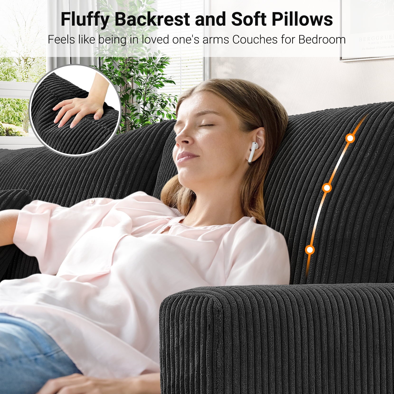 87 Corduroy Sofa.3 Seater Sofa with Extra Deep Seats.Neche Comfy Upholstered Couch for Living Room.2 Pillows.Green