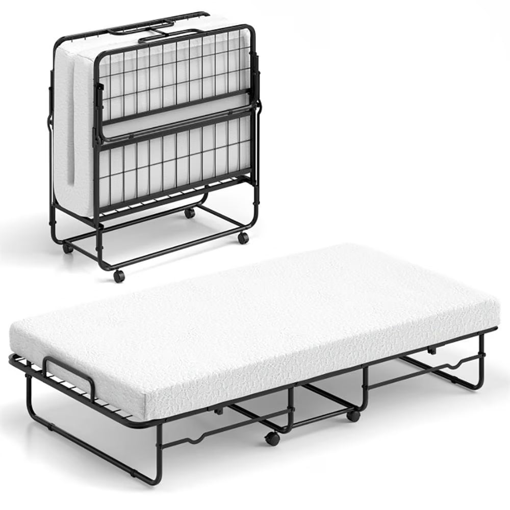 Kepooman Twin Size Folding Bed with Memory Foam Mattress and Heavy-duty Metal Frame
