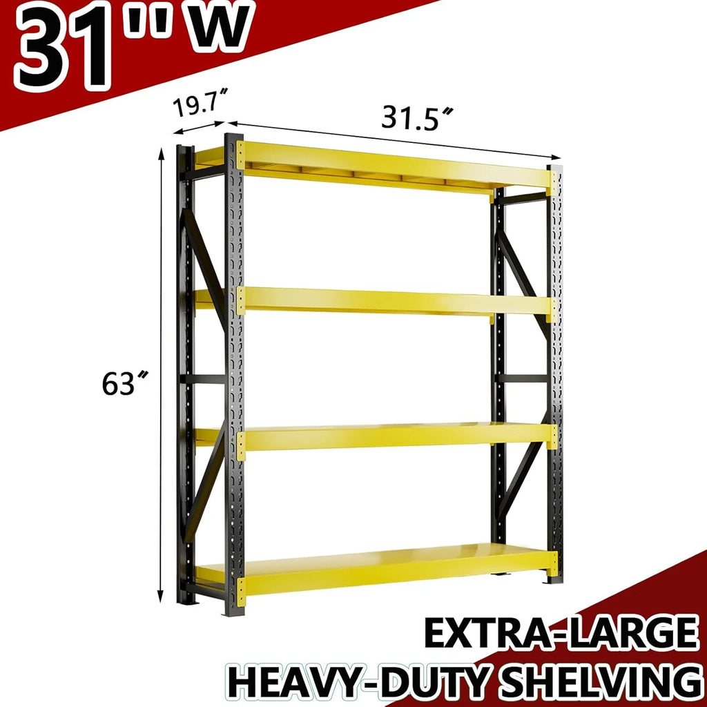3000LBS Heavy-Duty Garage Shelving. 31.5 W Metal Shelves. 4-Tier Adjustable Garage Shelving Units. Storage Racks for Warehouse. Workshop
