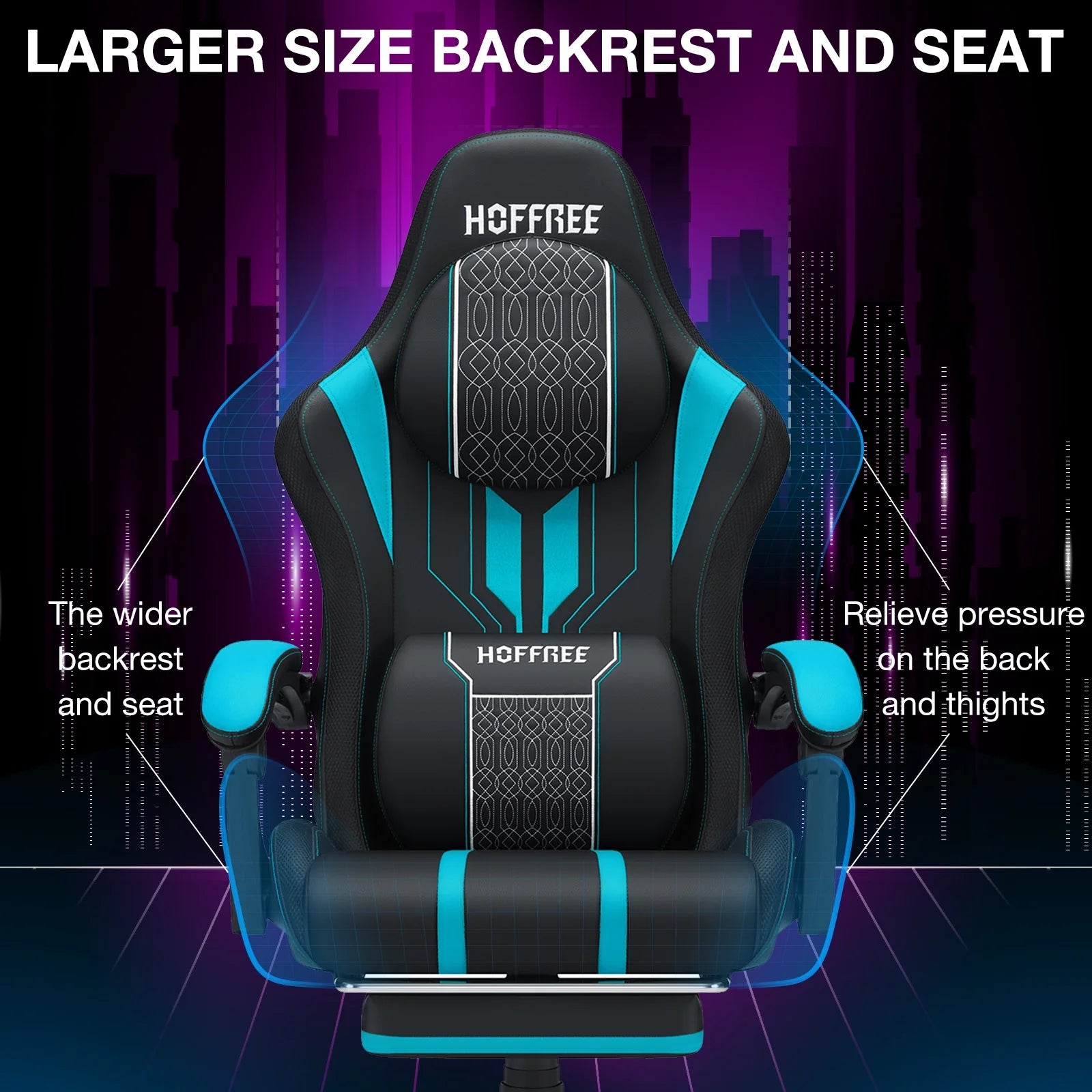 HOFFREE Big and Tall Gaming Chair with Speakers and RGB Lights. Gamer Chair with Footrest. Lumbar Support Height Adjustable 360-Swivel Seat and Headrest for Adults. 400lbs