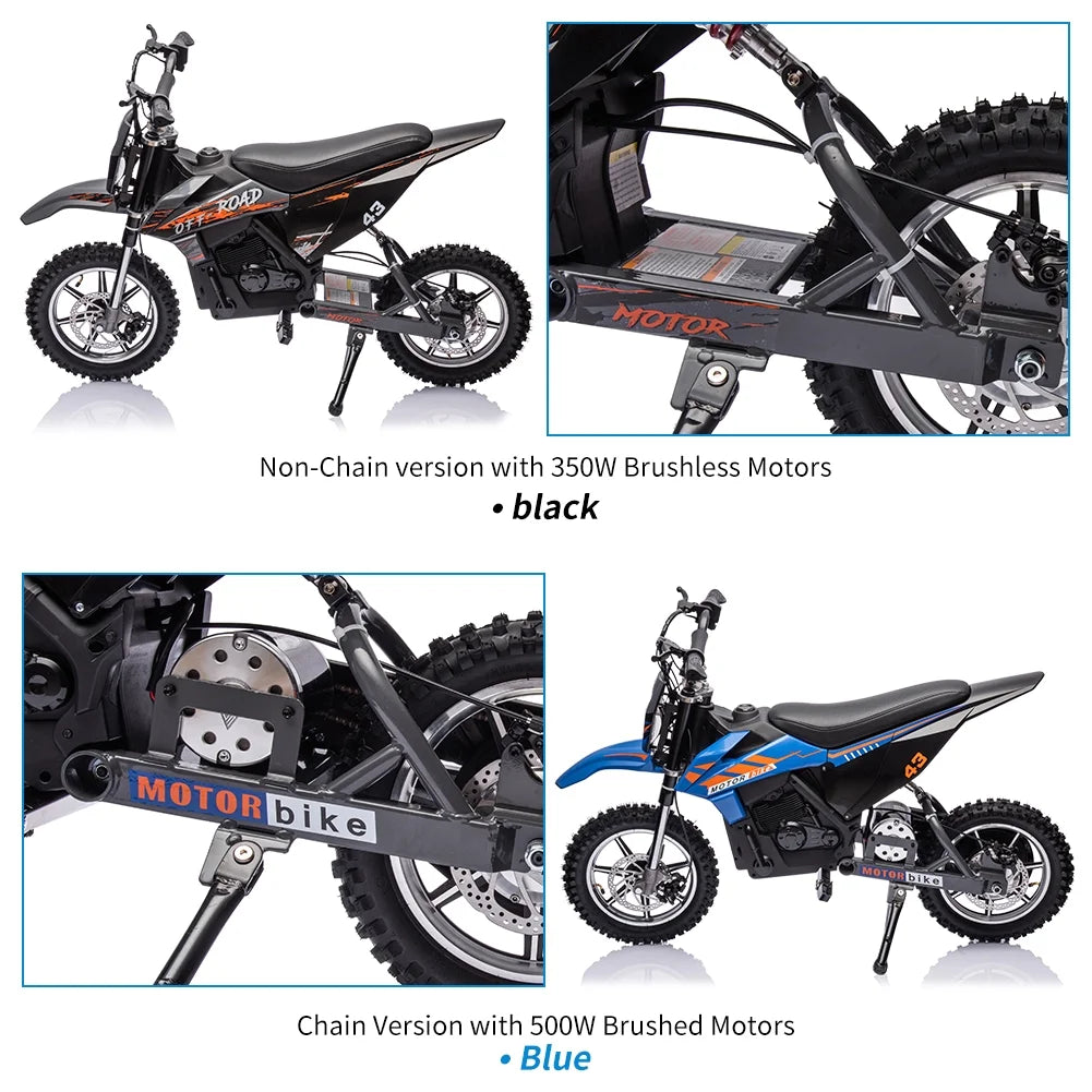 COZONY 36V Kids Electric Dirt Bike.15.5MPH Kids Electric Motorcycle W/ 350W Brushless Motor��LED lights. Air-Filled Tires. Leather Seat.Disc Brake.Max Load 175 Lbs.for Kids Ages 14+ Teenagers. Black